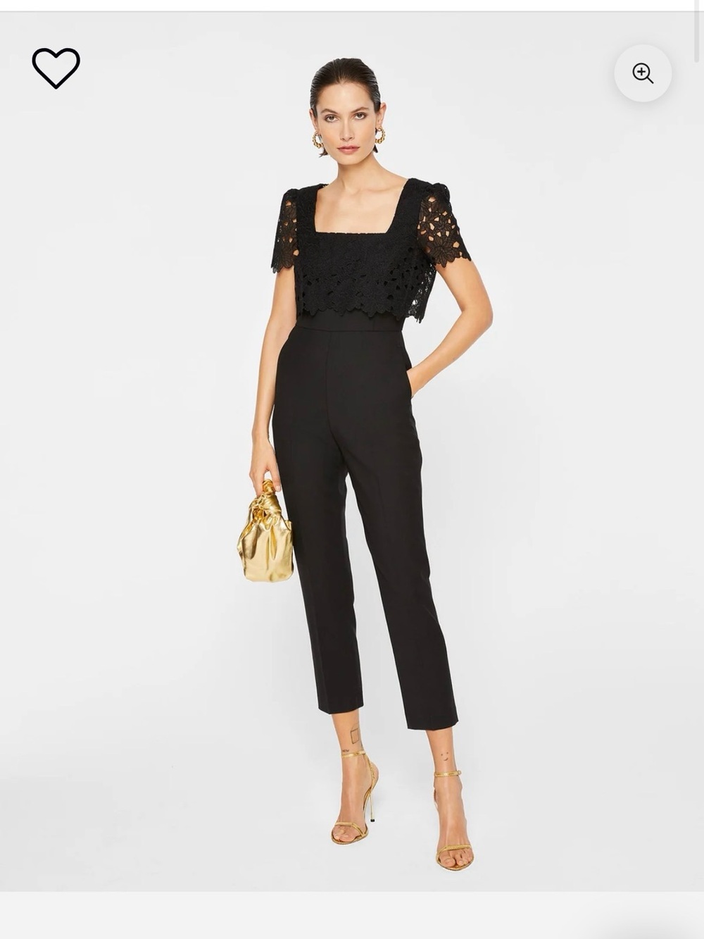 Club Monaco Black Square-Neck Crochet Sleeve Jumpsuit